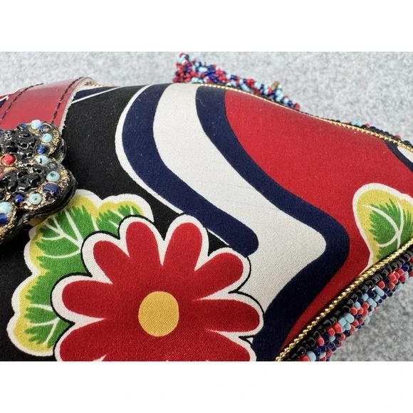 Mary Frances Beaded Crossbody Shoulder Bag Red Blue Floral Butterfly Embellished